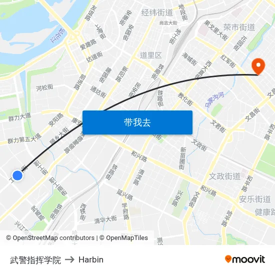 武警指挥学院 to Harbin map