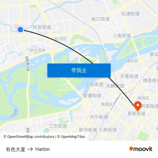 有色大厦 to Harbin map