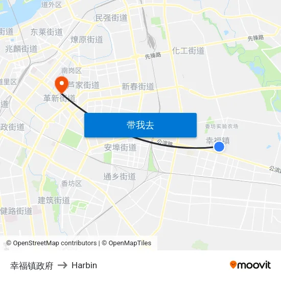 幸福镇政府 to Harbin map