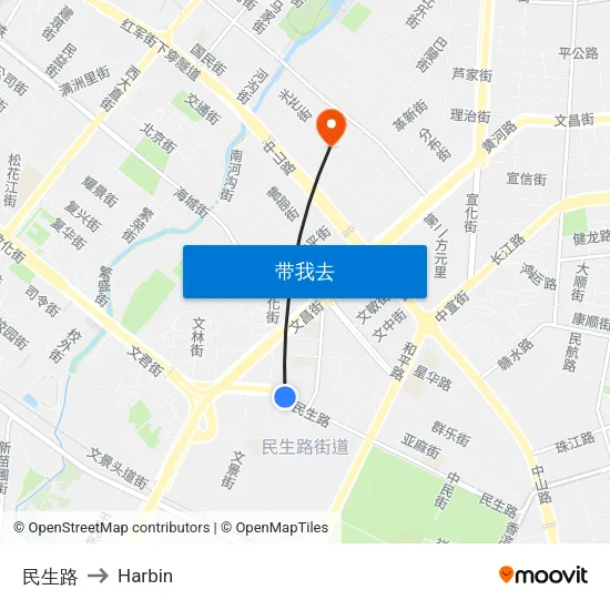 民生路 to Harbin map