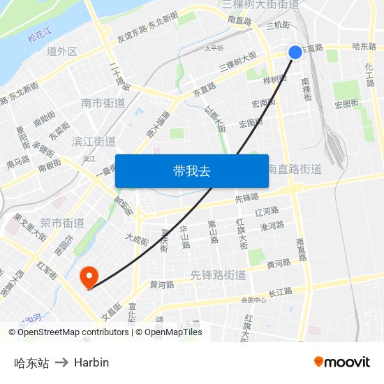 哈东站 to Harbin map