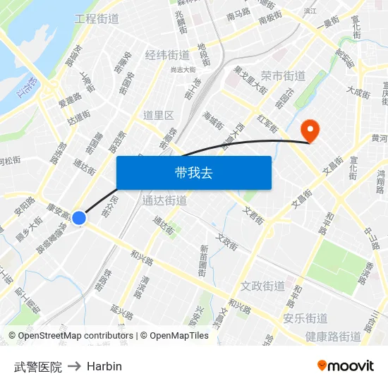 武警医院 to Harbin map