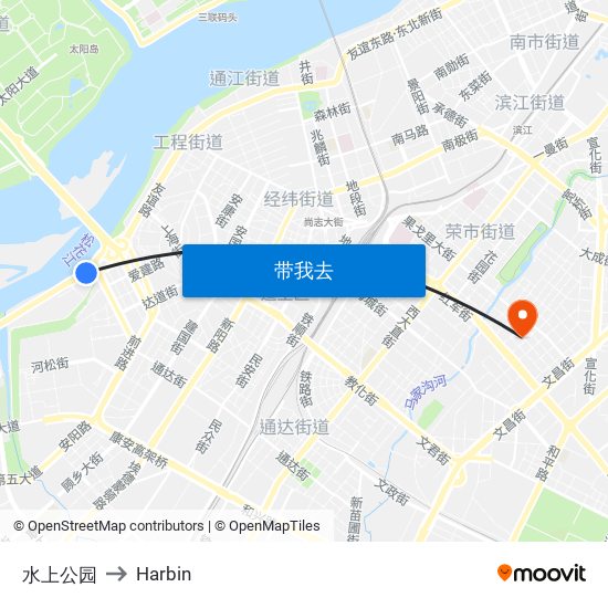 水上公园 to Harbin map