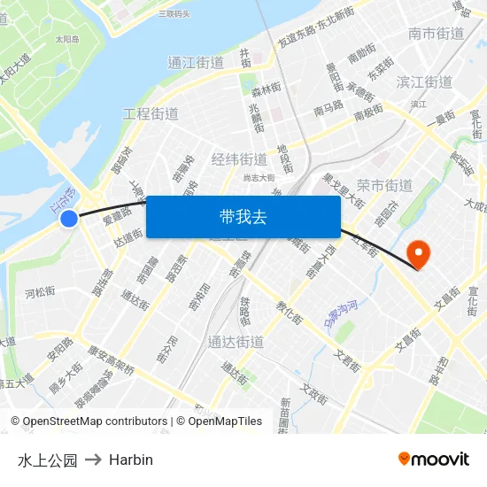 水上公园 to Harbin map