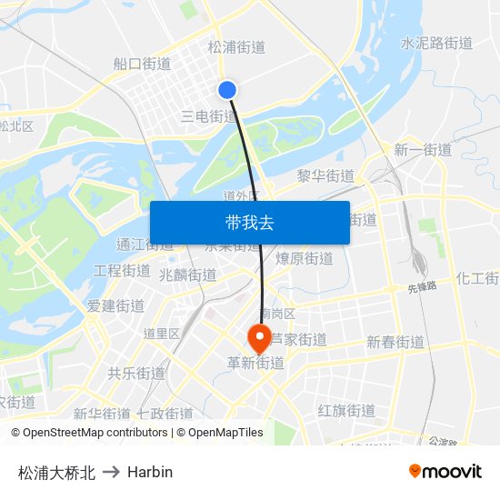 松浦大桥北 to Harbin map