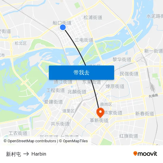 新村屯 to Harbin map