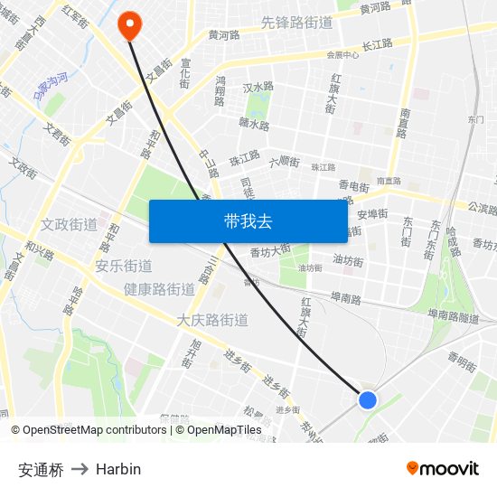 安通桥 to Harbin map