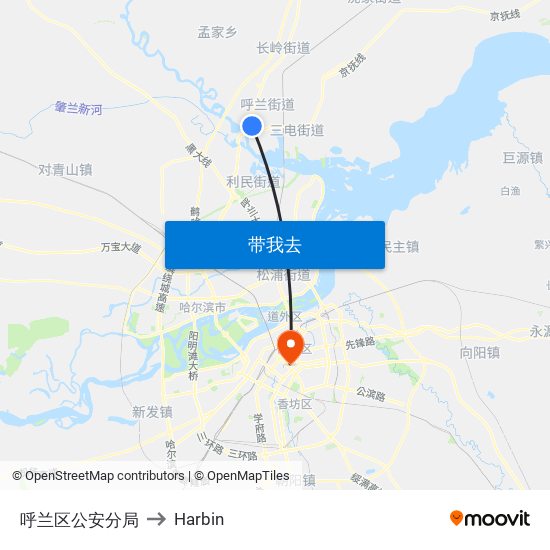 呼兰区公安分局 to Harbin map