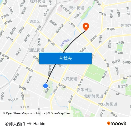 哈师大西门 to Harbin map