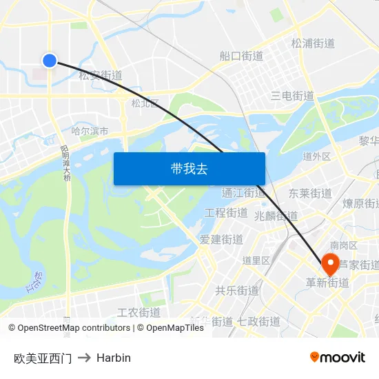 欧美亚西门 to Harbin map