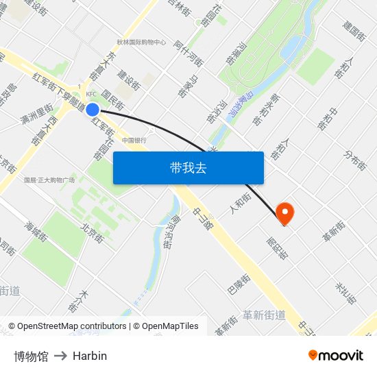 博物馆 to Harbin map