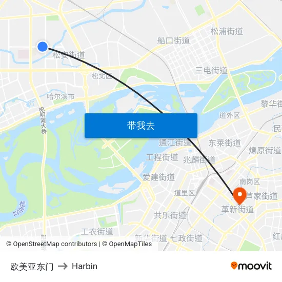 欧美亚东门 to Harbin map