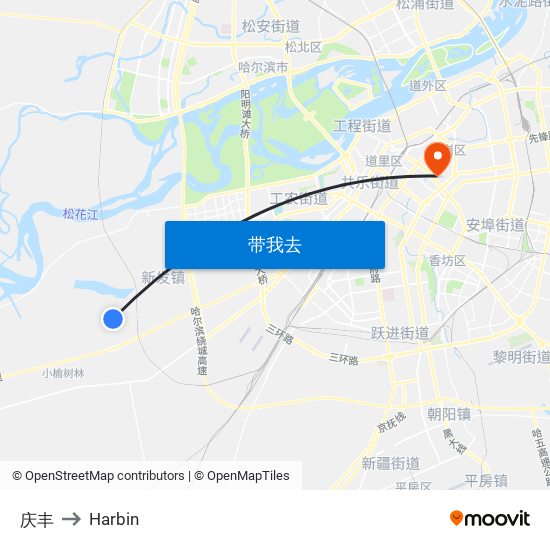 庆丰 to Harbin map