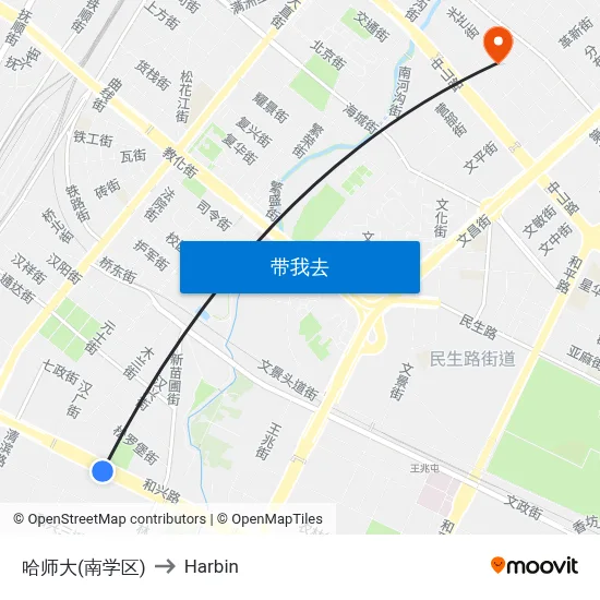 哈师大(南学区) to Harbin map