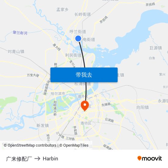 广来修配厂 to Harbin map