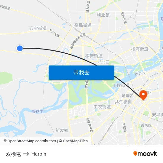 双榆屯 to Harbin map