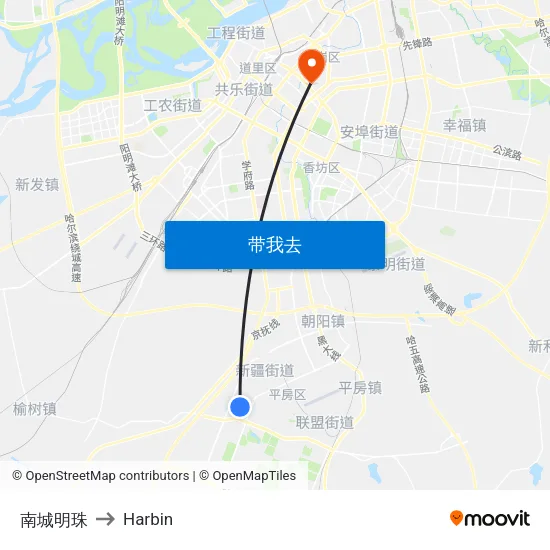 南城明珠 to Harbin map