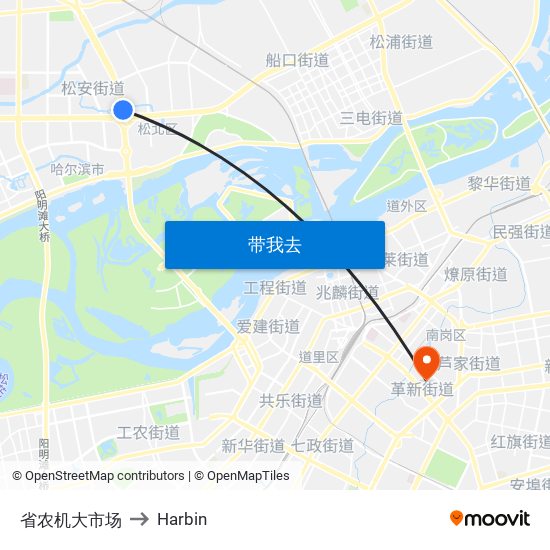 省农机大市场 to Harbin map