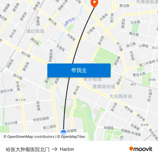 哈医大肿瘤医院北门 to Harbin map