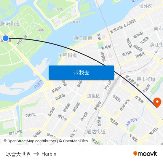 冰雪大世界 to Harbin map