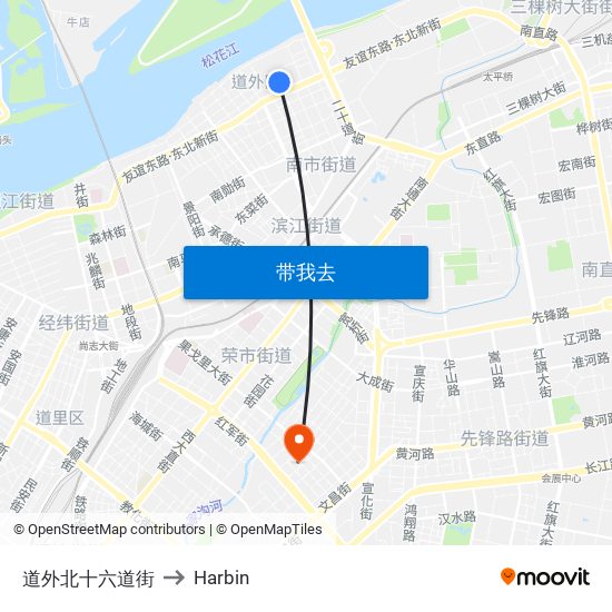 道外北十六道街 to Harbin map