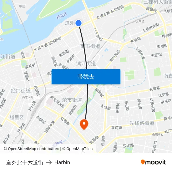 道外北十六道街 to Harbin map