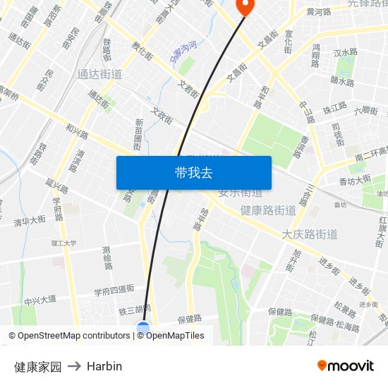 健康家园 to Harbin map