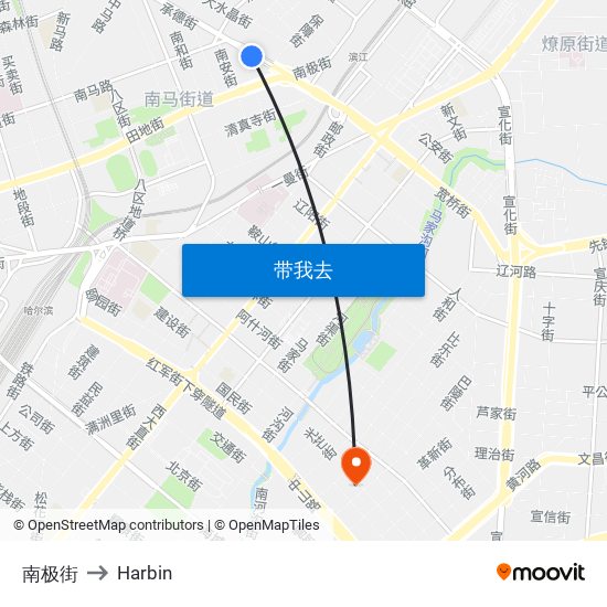 南极街 to Harbin map