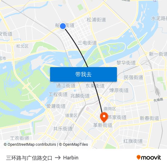 三环路与广信路交口 to Harbin map