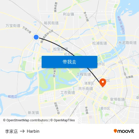 李家店 to Harbin map