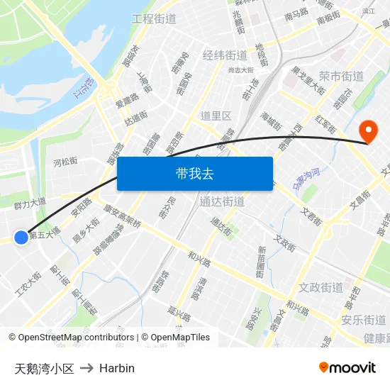 天鹅湾小区 to Harbin map