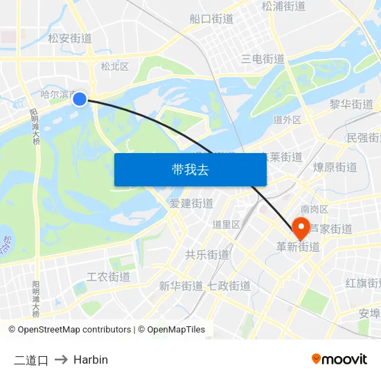 二道口 to Harbin map