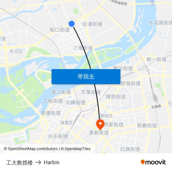 工大教授楼 to Harbin map