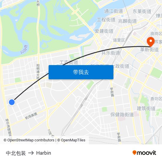 中北包装 to Harbin map