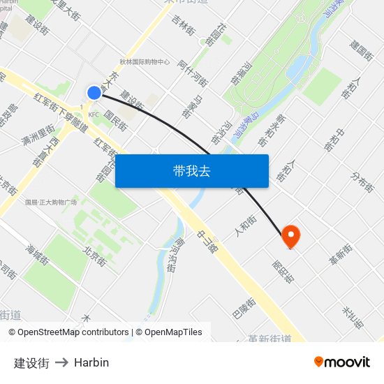 建设街 to Harbin map