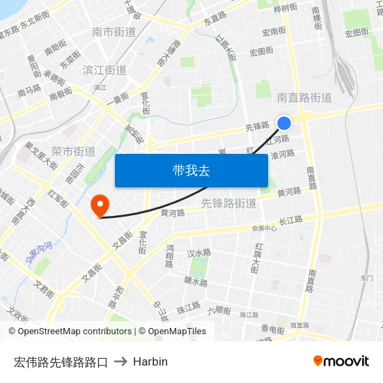 宏伟路先锋路路口 to Harbin map