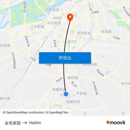 金色家园 to Harbin map