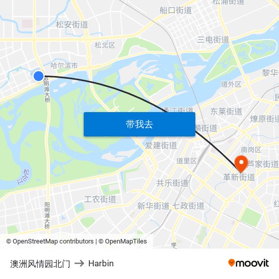 澳洲风情园北门 to Harbin map