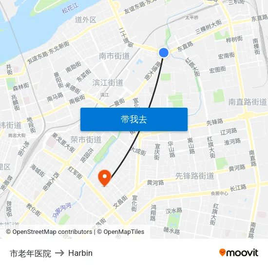 市老年医院 to Harbin map