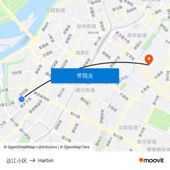 达江小区 to Harbin map