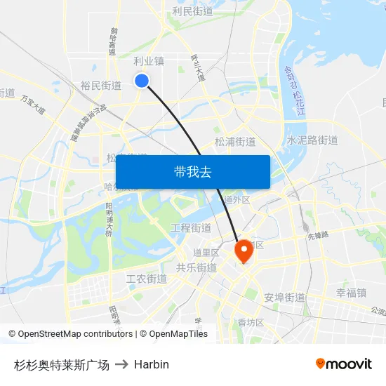 杉杉奥特莱斯广场 to Harbin map