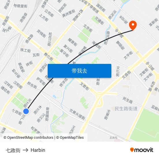 七政街 to Harbin map