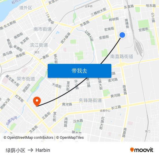 绿荫小区 to Harbin map