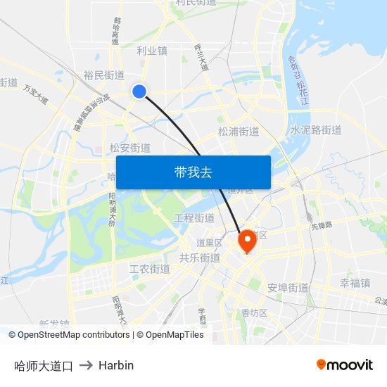 哈师大道口 to Harbin map