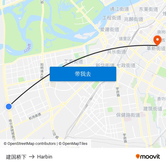 建国桥下 to Harbin map