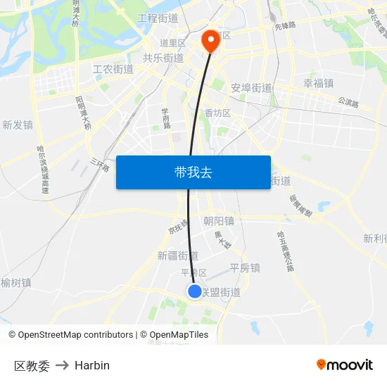 区教委 to Harbin map