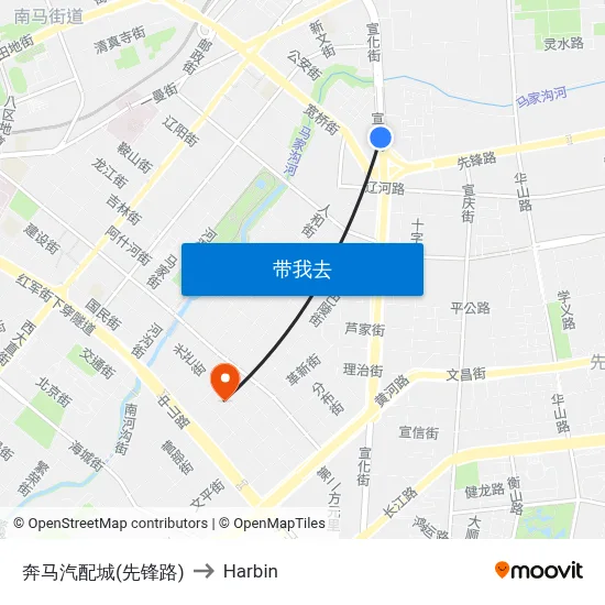 奔马汽配城(先锋路) to Harbin map