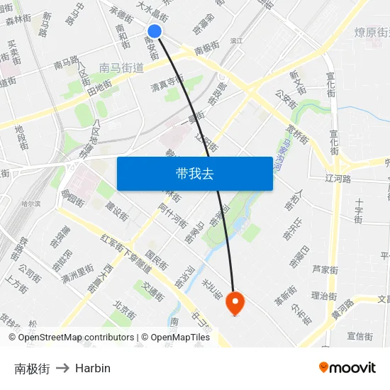 南极街 to Harbin map