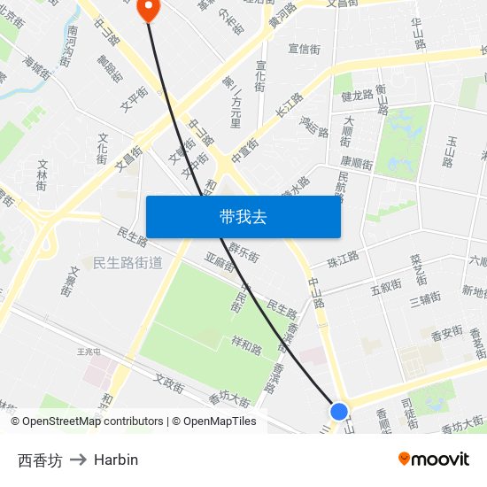 西香坊 to Harbin map