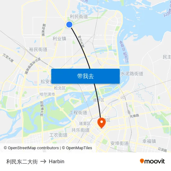 利民东二大街 to Harbin map